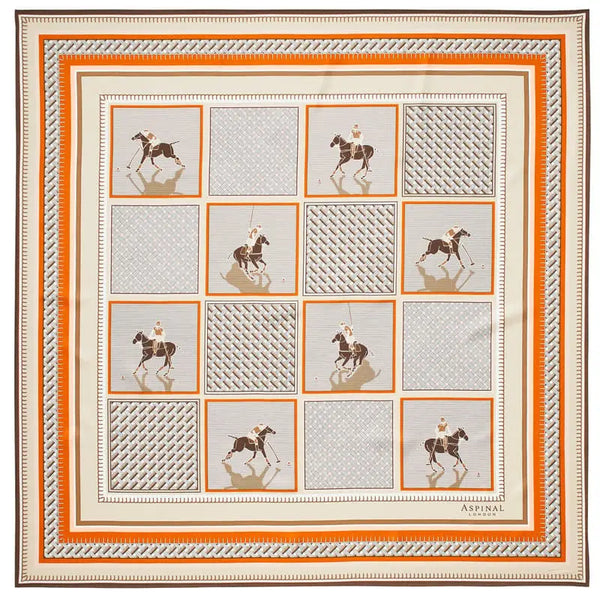 Aspinal of London Graphic Polo Silk Scarf in Soft Taupe & Neutral