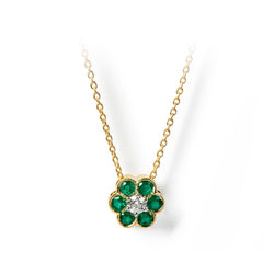 Aspinal of London Green Athena 18ct Gold Emerald & Diamond Cluster Pendant Necklace