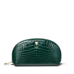 Aspinal of London Green Leather Crocodile Print Small Cosmetic Case