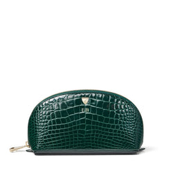 Aspinal of London Women's Green Leather Crocodile Print Small Cosmetic Case