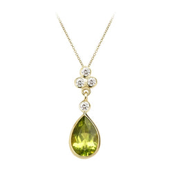 Aspinal of London Green Peridot Aphrodite Teardrop & Diamond Pendant Necklace