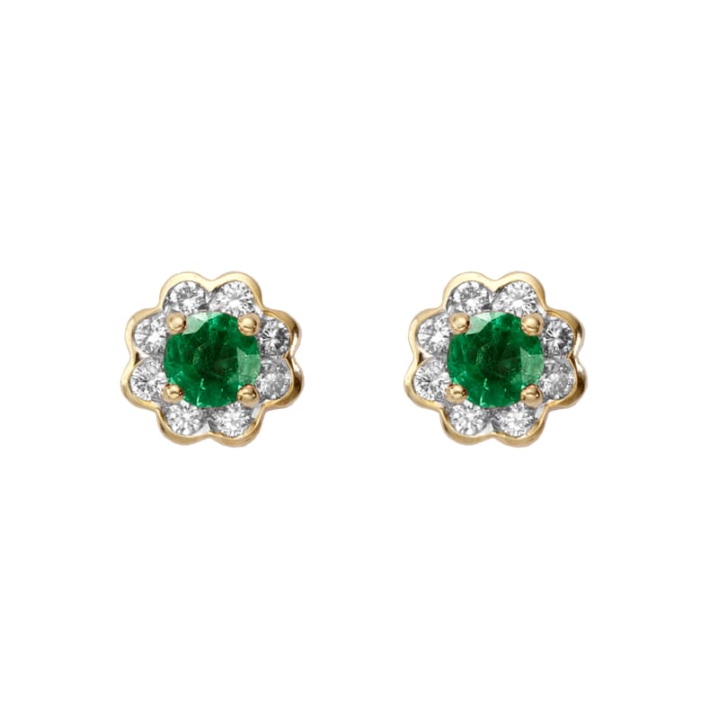 Aspinal of London Green, Silver and Gold Debutante Emerald & Diamond Stud Earrings