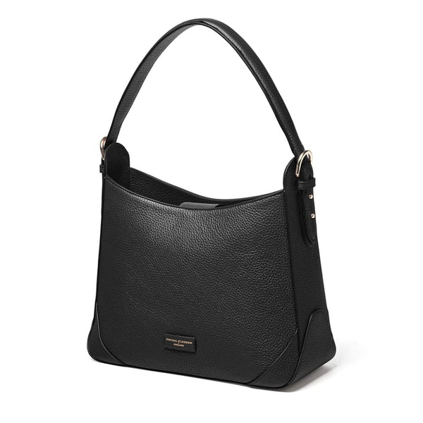 Aspinal of London Hobo Bag in Black Pebble