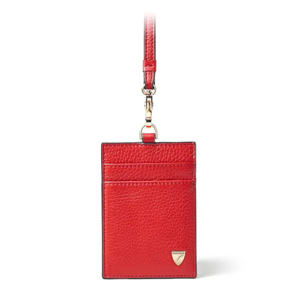 Aspinal of London Lanyard ID & Card Holder in Cardinal Red Pebble