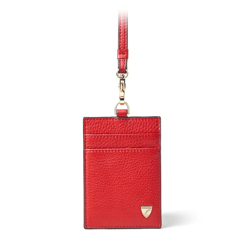 Aspinal of London Lanyard ID & Card Holder in Cardinal Red Pebble