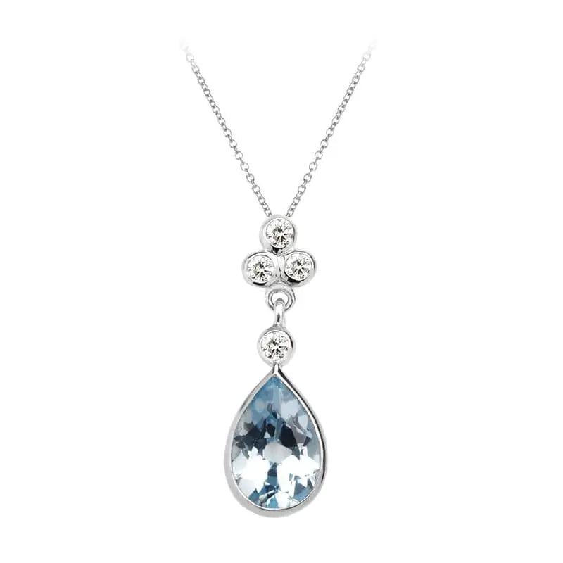 Aspinal of London Light Blue and White Gold Aphrodite Teardrop Aquamarine & Diamond Pendant Necklace