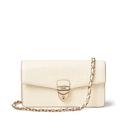 Aspinal of London Mayfair 2 Ivory Patent Croc Clutch Bag