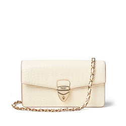 Aspinal of London Mayfair 2 Ivory Patent Croc Clutch Bag