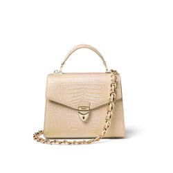 Aspinal of London Mayfair 2 Midi Champagne Metallic Croc Bag