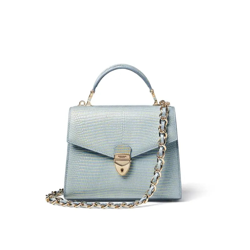 Aspinal of London Mayfair 2 Midi Cornflower Blue Lizard Bag