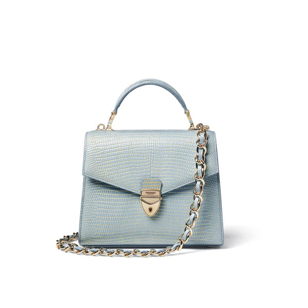 Aspinal of London Mayfair 2 Midi Cornflower Blue Lizard Bag