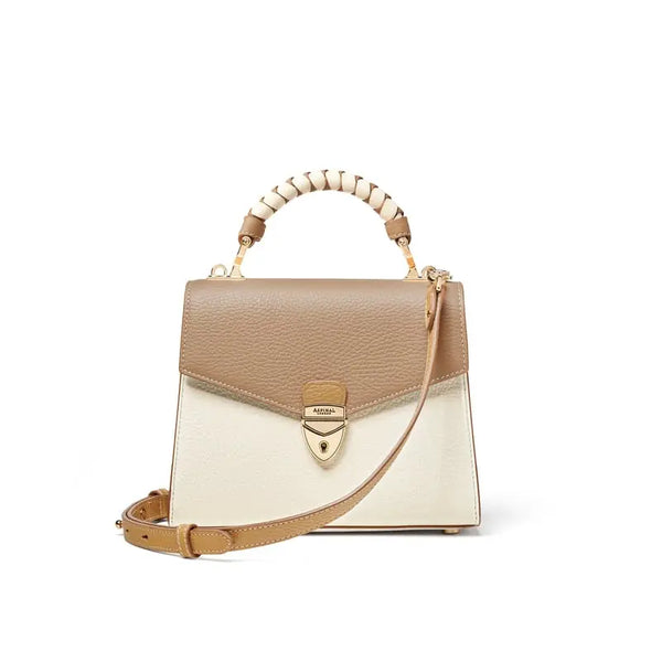 Aspinal of London Mayfair 2 Midi Taupe and Cream Leather Colourblock Bag