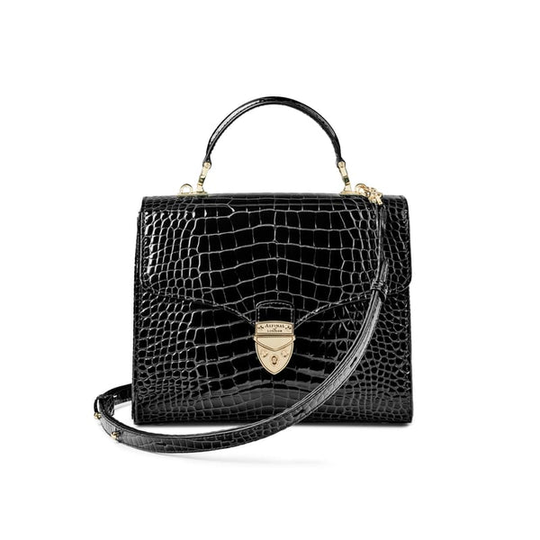 Aspinal of London Mayfair Black Crocodile Print Bag