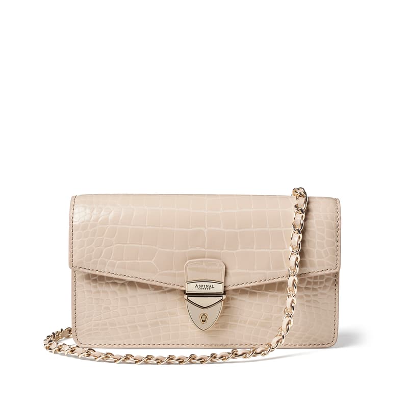 Aspinal of London Mayfair Clutch 2 Beige Leather Crocodile Print Bag