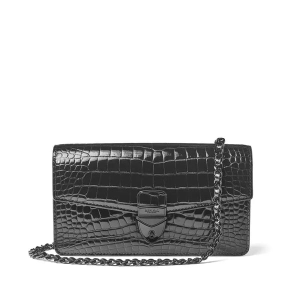 Aspinal of London Mayfair Clutch 2 Black Leather Crocodile Print Bag