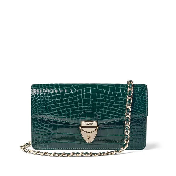 Aspinal of London Mayfair Clutch 2 Green Leather Crocodile Print Bag