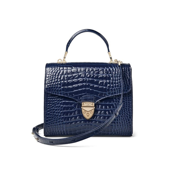 Aspinal of London Mayfair Dark Blue Leather Crocodile Print Bag