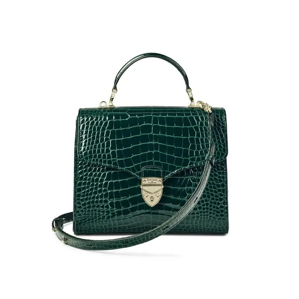 Aspinal of London Mayfair Green Crocodile Print Bag