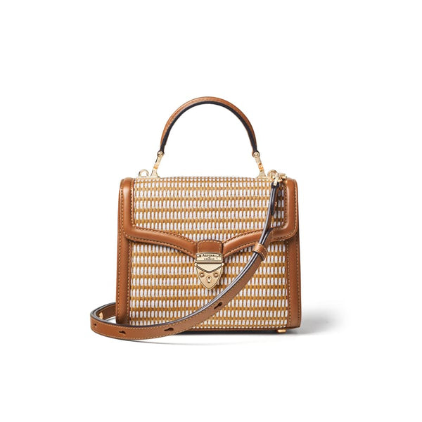 Aspinal of London Mayfair Midi Basket Raffia & Smooth Tan Bag