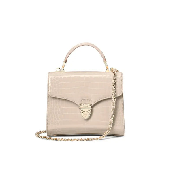 Aspinal of London Mayfair Midi Beige Leather Crocodile Print Bag