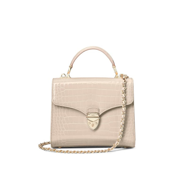 Aspinal of London Mayfair Midi Beige Leather Crocodile Print Bag