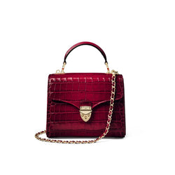 Aspinal of London Mayfair Midi Burgundy Crocodile Print Bag