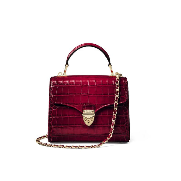 Aspinal of London Mayfair Midi Burgundy Crocodile Print Bag