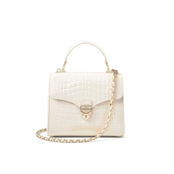 Aspinal of London Mayfair Midi Cream Leather Crocodile Print Bag