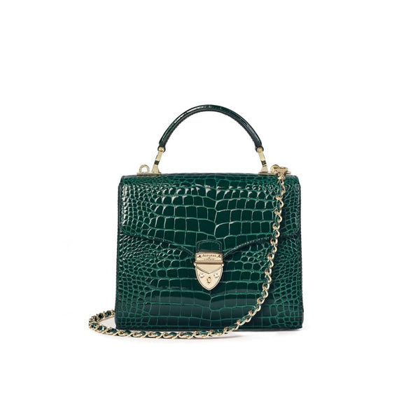 Aspinal of London Mayfair Midi Green Crocodile Print Bag