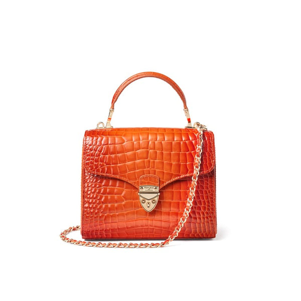 Aspinal of London Mayfair Midi Orange Leather Crocodile Print Bag