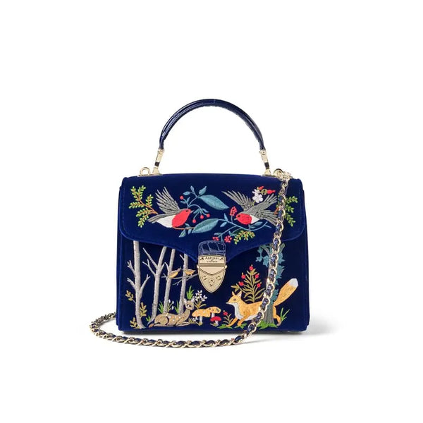 Aspinal of London Mayfair Midi With Woodland Hand Embroidery on Velvet Bag