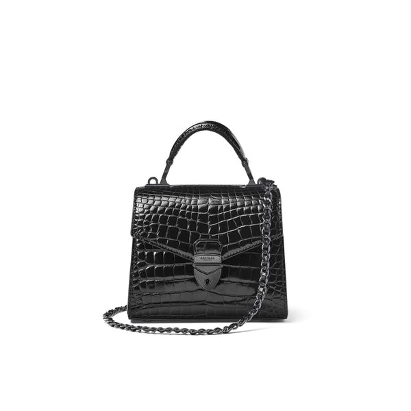 Aspinal of London Mayfair Mini 2 Black Patent Croc Bag