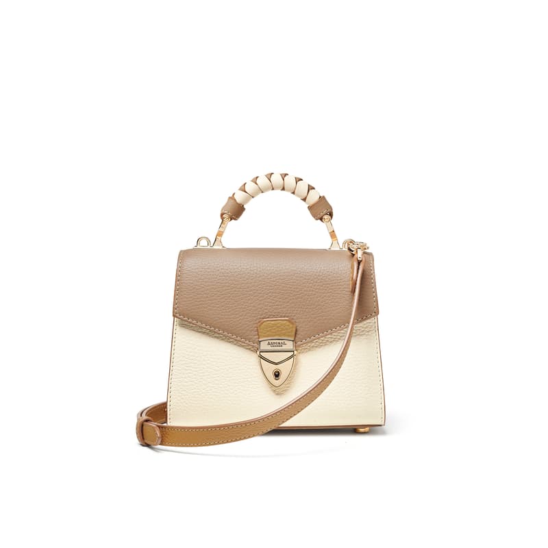 Aspinal of London Mayfair Mini 2 Taupe and Cream Leather Colourblock Bag