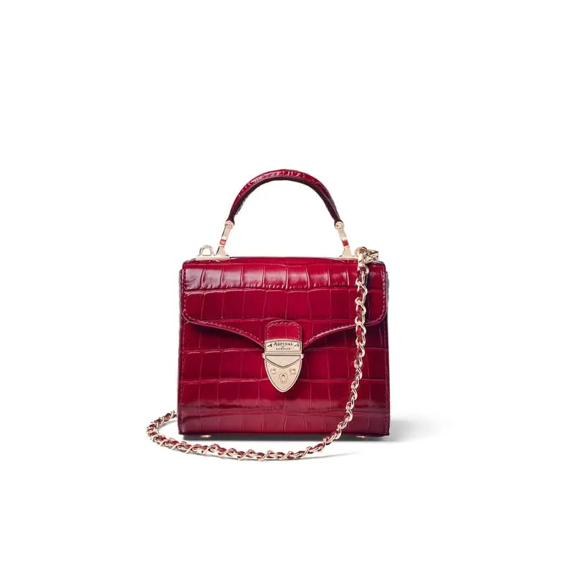 Aspinal of London Mayfair Mini Burgundy Leather Crocodile Print Bag