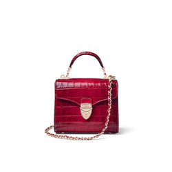 Aspinal of London Mayfair Mini Burgundy Leather Crocodile Print Bag