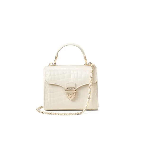 Aspinal of London Mayfair Mini Cream Leather Crocodile Print Bag