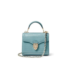 Aspinal of London Mayfair Mini Deep Shine Cornflower Blue Small Croc Bag