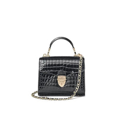 Aspinal of London Mayfair Mini Leather Black Crocodile Print Bag