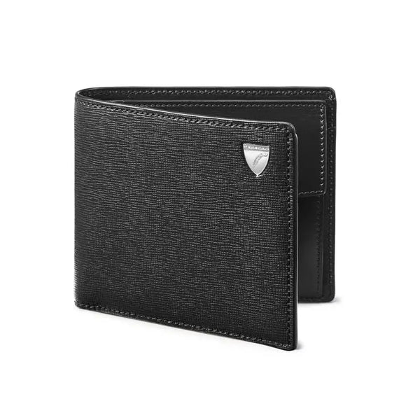 Aspinal of London Men's Black Saffiano Print Billfold Coin Leather Wallet