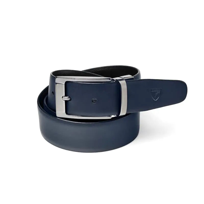 Aspinal of London Men's Black and Navy Blue Leather Reversible Belt