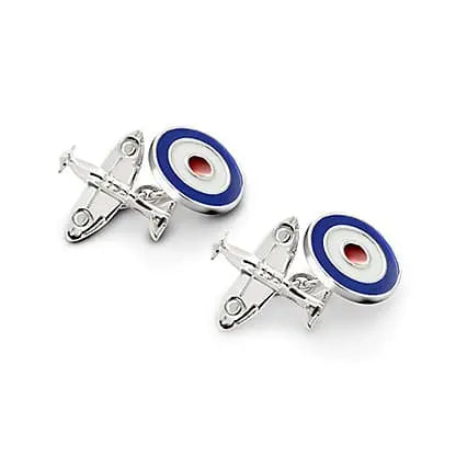 Aspinal of London Men's Blue, Red and Silver Sterling Spitfire & Enamel RAF Roundel Cufflinks