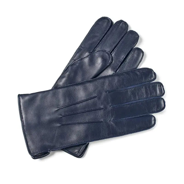 Aspinal of London Men's Cashmere Lined Leather Gloves in Navy Blue Nappa