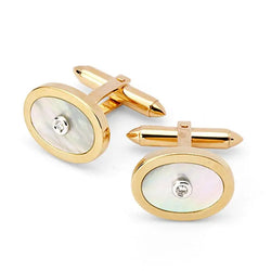 Aspinal of London Men's Diamond 9ct Yellow Gold Round Mother of Pearl Cufflinks Gemset With Diamonds