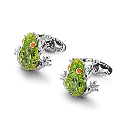 Aspinal of London Men's Green, Orange and Sterling Silver Enamel Cufflinks