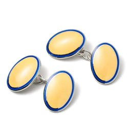 Aspinal of London Men's Navy Blue, Yellow and Sterling Silver Vitreous Enamel Cufflinks