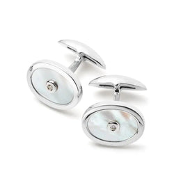 Aspinal of London Men's Sterling Silver, Mother Pearl & Diamond Oval Cufflinks