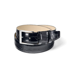 Aspinal of London Men's Black Leather Crocodile Print Classic Belt