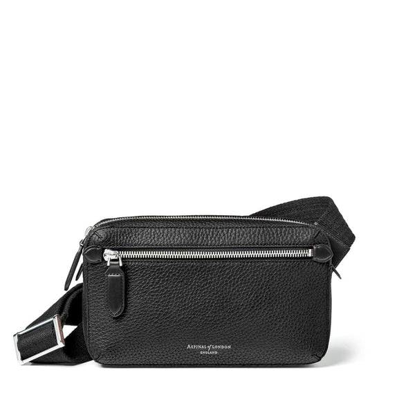 Aspinal of London Mens Black Reporter Compact Leather Crossbody Bag