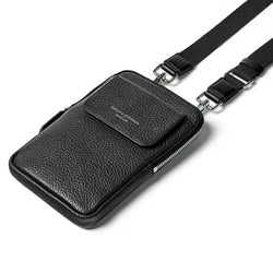 Aspinal of London Mens Black Reporter Leather Crossbody Phone Bag