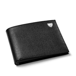 Aspinal of London Mens Black Saffiano Print 8 Card Lightweight Billfold Leather Wallet